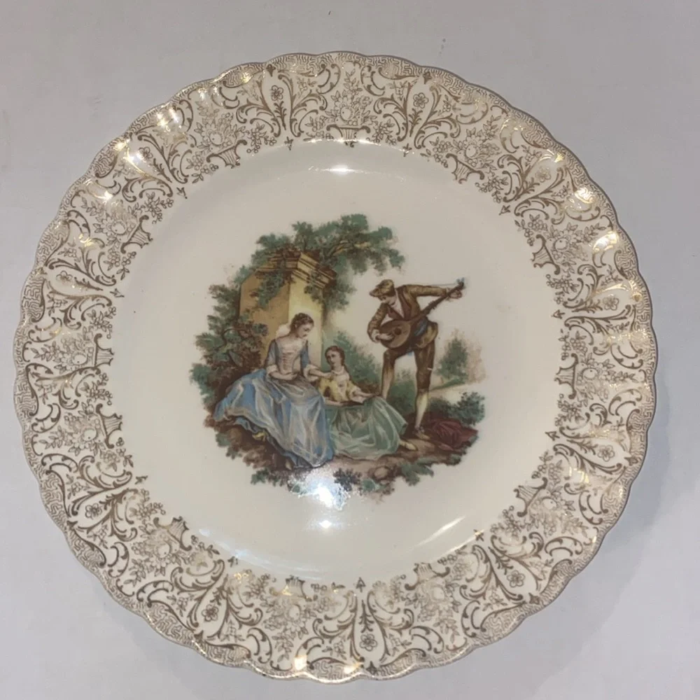 Sebring Pottery Co Lot 4 Chantilly 22K Gold 10” Dinner Plate Serenade Pattern